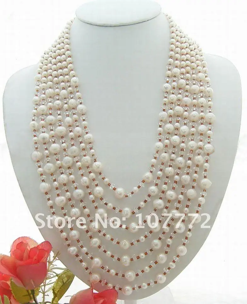 

7 strands 9 mm Pearl Crystal Necklace
