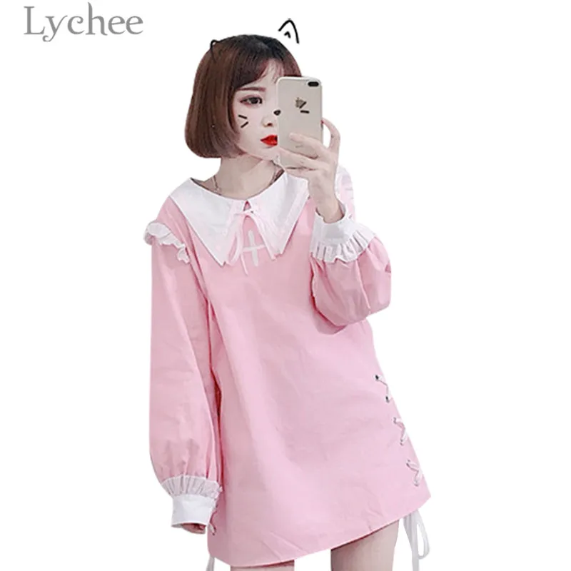 Lychee трендовая Вышивка крестом кружевная женская футболка с рюшами отложной
