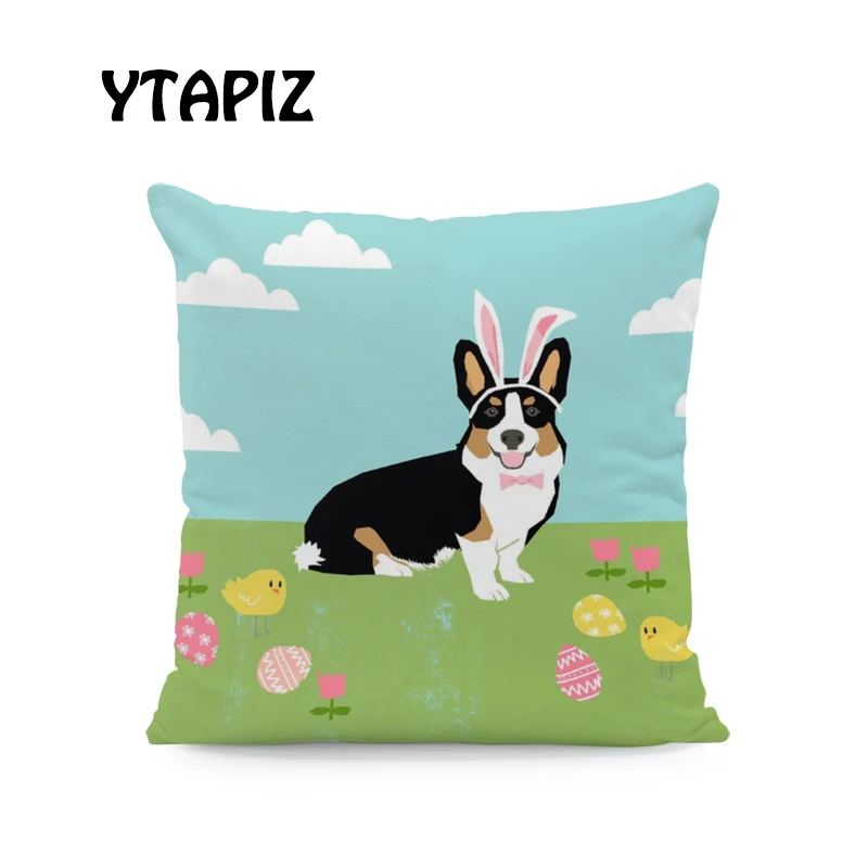 Personalized Cartoon Style Dog Pillow Set Rainbow Wings Glasses Grass Skirt Wreath Navy Beach Decoration Home Sofa Cushion Cover