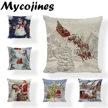 Feliz Ano Novo de Presente de Natal Árvore Capa de Almofada Fronha Neve Santa Clus Stug 45*45 cm Flor e Pássaro decoração Assento Passeio de Trenó(China)