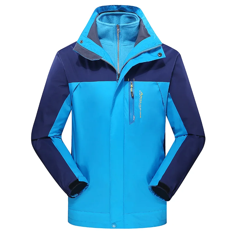 Мужская лыжная куртка из плотного флиса, лыжная одежда, водонепроницаемая походная куртка для сноуборда, ветрозащитная зимняя куртка - Цвет: Blue
