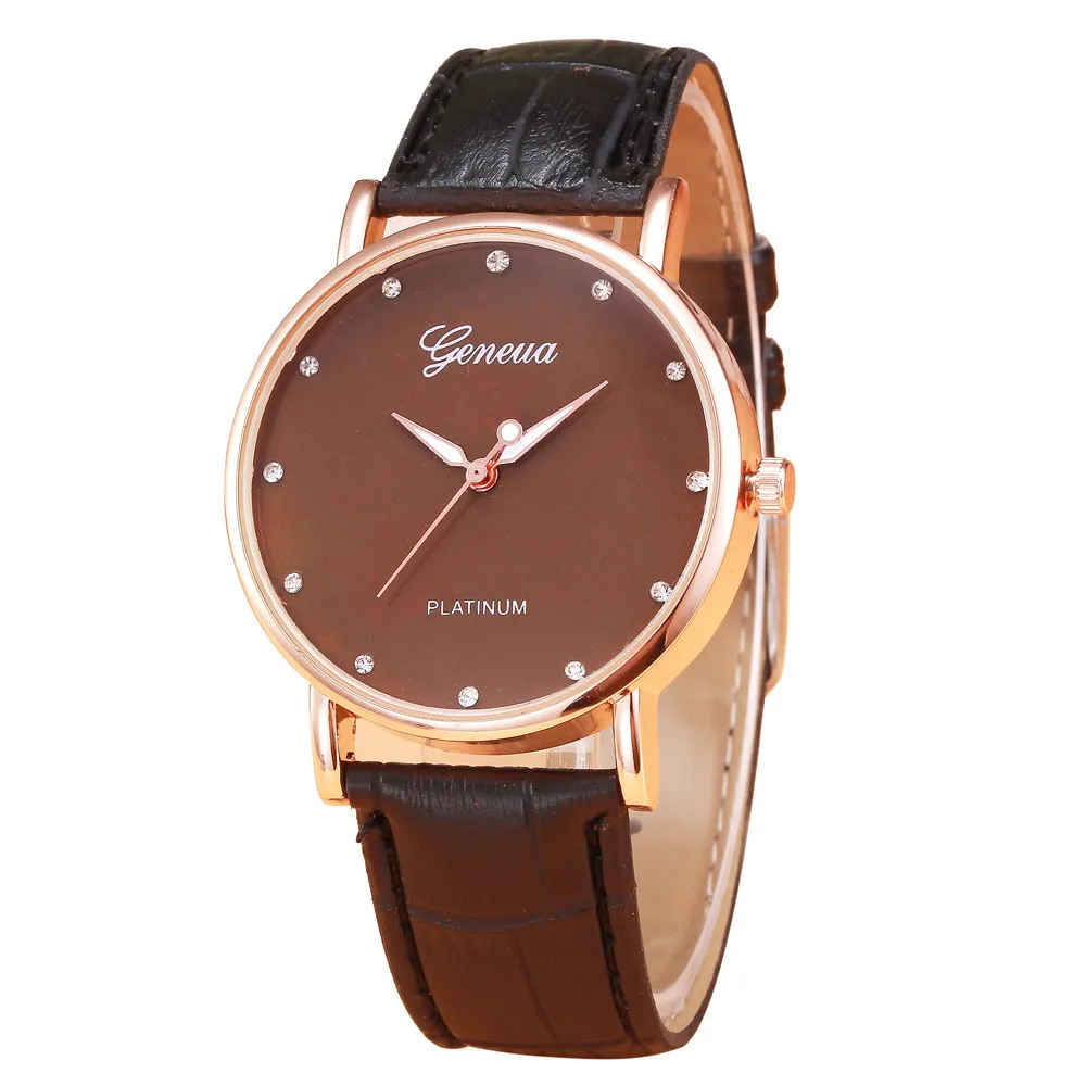 

MIGEER Casual Women's Leather Watch 1pcs Simple Diamond Scale Brown Alloy Dial Quartz Wrist Watch horloge dames armband a60