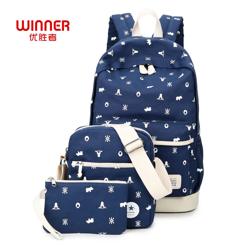 WINNER 3Pcs Set Girl School Backpack Bags for Teenagers Bookbags Laptop Backpacks Women Desinger Canvas Snow