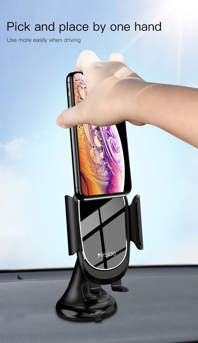 Yesido C52 акриловая зеркальная панель автомобильный держатель для телефона для iPhone XS samsung S9 присоска Автомобильный держатель телефона для лобового стекла