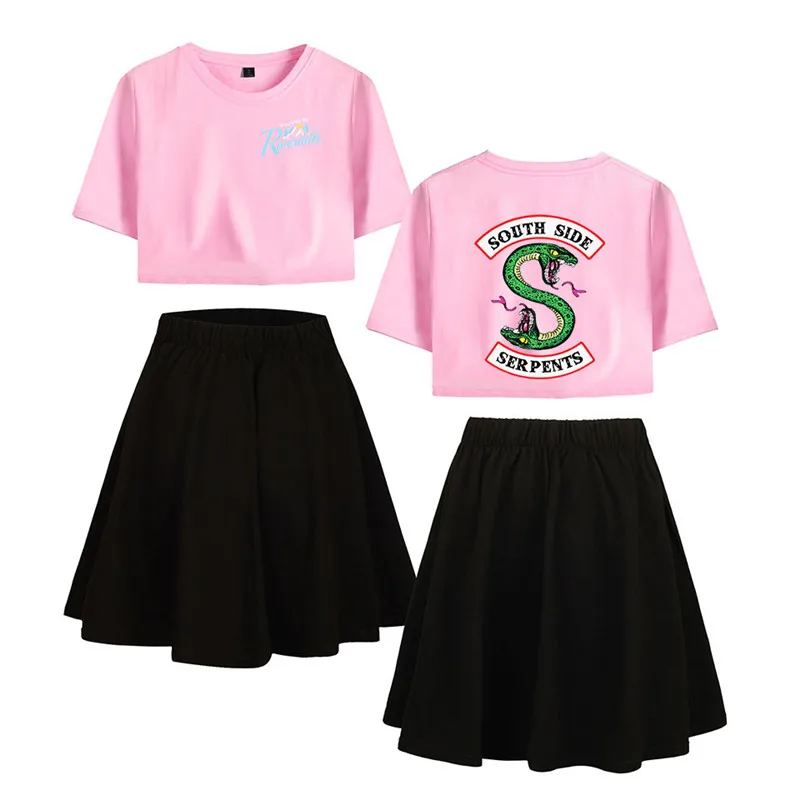 "South Side serpents" ривердейл Southside Косплэй костюм с рубашкой и юбкой платье полный комплект ривердейл Тупоголовым футболка для девочек - Color: 12