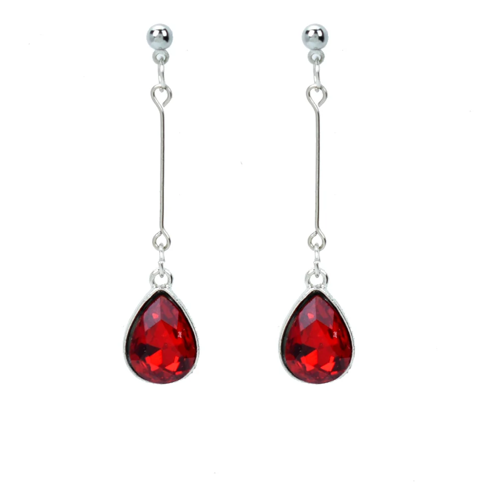 

Bing Tu Silver Color Long Water Drop Earrings For Women Fashion Geometric Red White Crystal Dangle Earring Bue Jewelry Bijoux