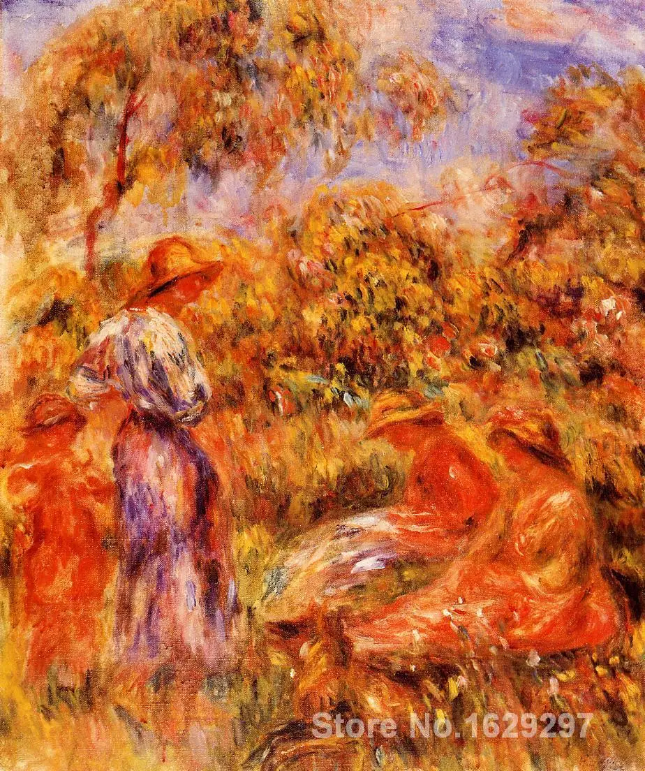 

photo to canvas oil painting Pierre Auguste Renoir Handmade wall art Three Women and Child in a Landscape High quality