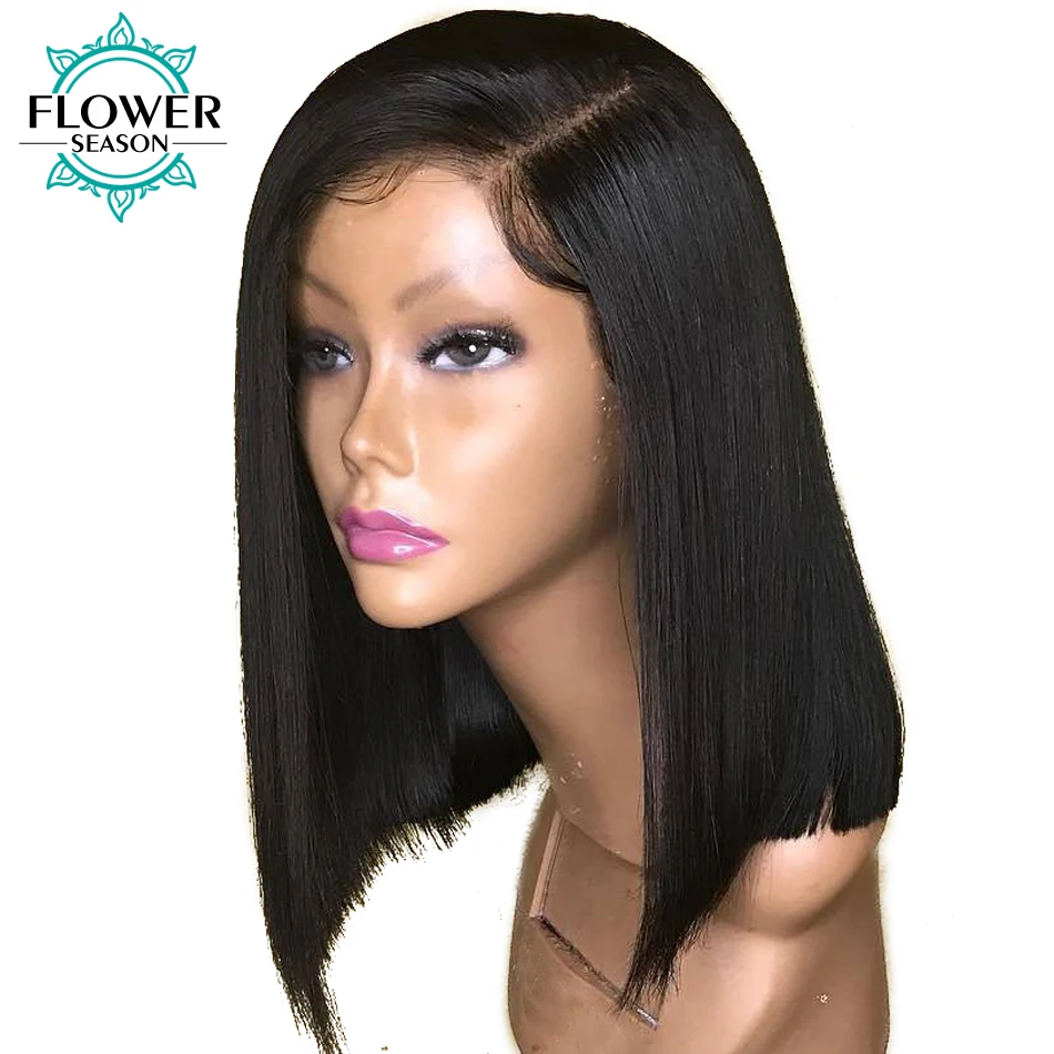 FlowerSeason 13x6 Brazilian Remy Pre Plucked Short Bob Lace Front Human