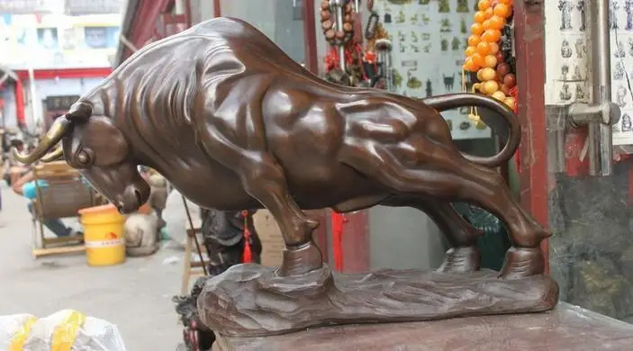 Chinese Feng Shui Pure Bronze made Lucky Wall Street wealth Bull OX Statue