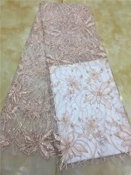 

Peach Sequined African French Mesh Net Lace beads Fabric For India Evening Party Dress Fabrics 2018 New Nigeria Sequins Voile