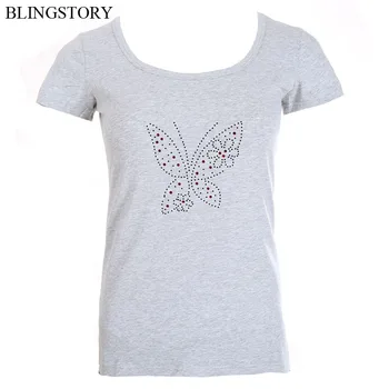 

BLINGSTORY Fashion Bead Butterfly T-shirt Summer Cotton Plus Size Tops for Women S-6XL