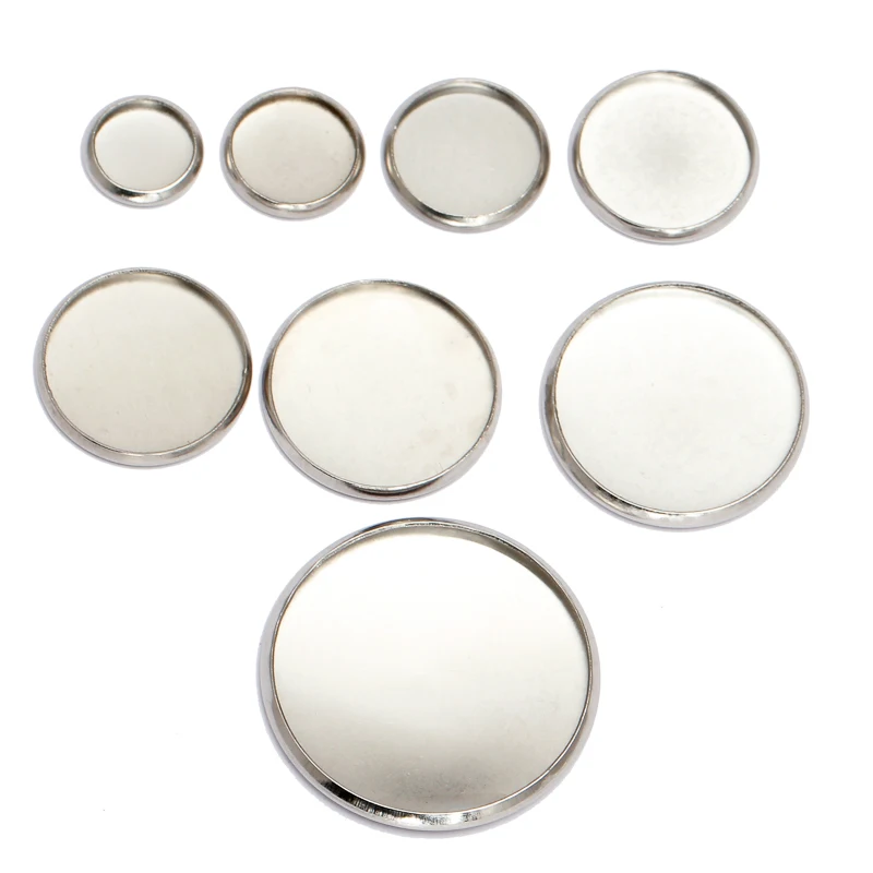

20pcs Stainless Steel Round Settings Cabochon Base Bezel Trays Blank Fit 8/10/12/14/16/18/20/25mm Cabochons Cameo DIY Jewelry
