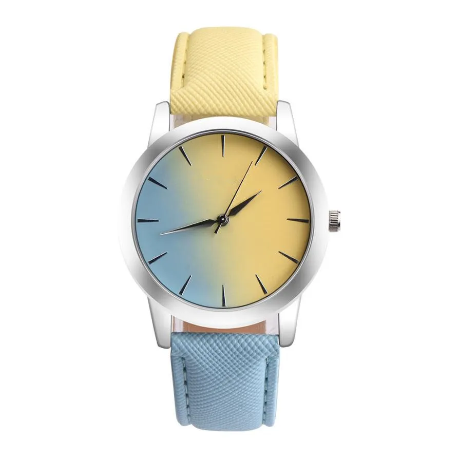 

Retro Rainbow Design Women's watch the top luxury PU Leather Band Analog Alloy Quartz Wrist Watch Female clock relogio feminino
