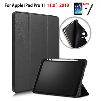 

Case For iPad Pro 11" (2018) Smart Cover With Pencil Holder Funda For iPad Pro 11 inch 2018 Silicone Soft Back Shell +Film+Pen