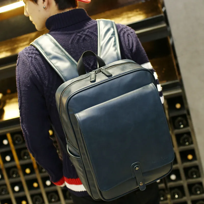 

Trendy Succinct High Quality PU Leather Backpack Men Fashion Korean Style Simple Casual Bag Men Trendy Travel Backpack