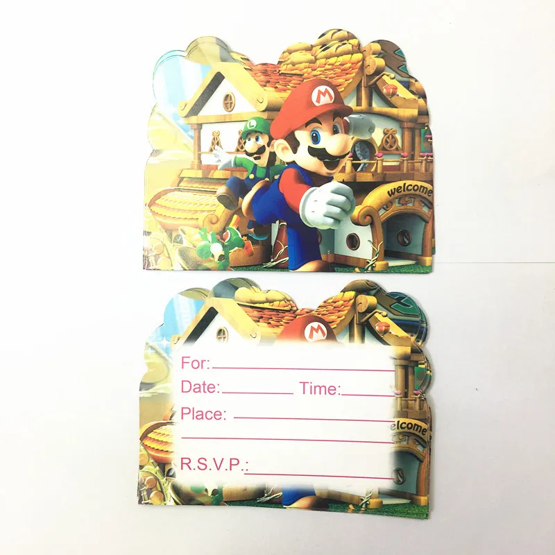 

10pcs/lot mario bros birthday party decorate super mario invitation cards invite people kids post cards festival event supplies
