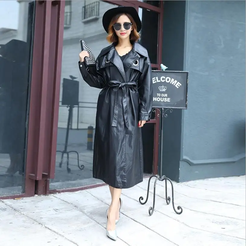 

Spring autumn new fashion brand Pu leather coats female long sleeve sashes slim jackets women loose outerwear gx1715 dropship