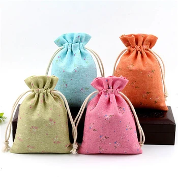 

Floret style 9*13cm Natural Burlap Hessia Jute Gift Bags Sacks Candy Bag Wedding Favor Pouch Drawstring Jewelry Packaging Bag