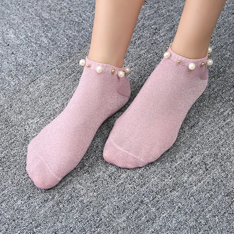 

Vintage Pearl Decorative Shiny Socks Hipster Harajuku Socks Women Fashion Soft Cotton Socks