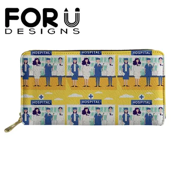 

FORUDESIGNS Women Long PU Wallet Cartoon Hospital Nurse Doctor Printing Purses For Girls Cute Coin Pocket Zipper Billetera Mujer