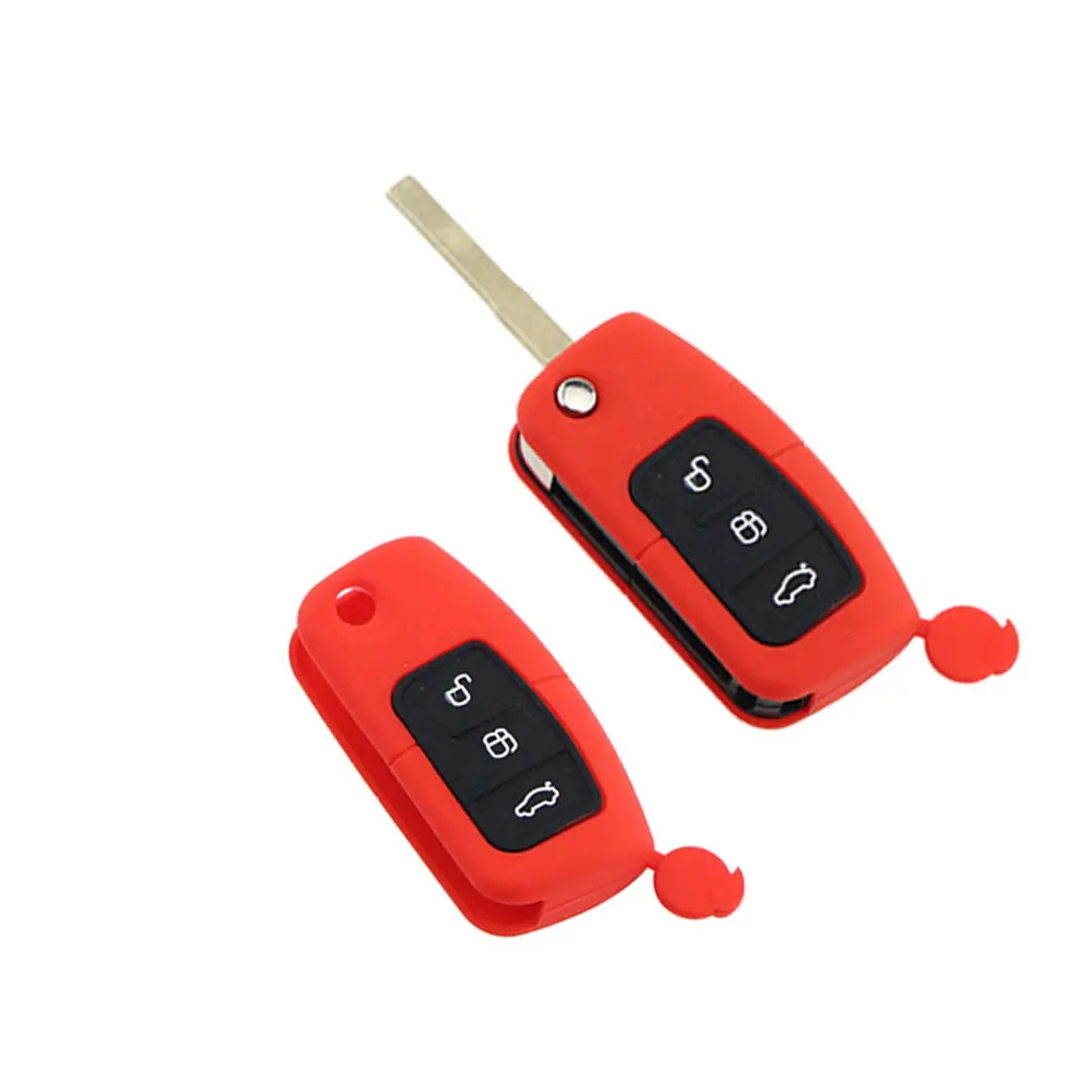 3 кнопки силиконовый чехол для ключей Крышка для Ford Focus 2 MK2 для Fiesta Ecosport Galaxy Mondeo S-Max C-Max, складной чехол для ключей на застежке - Название цвета: Red