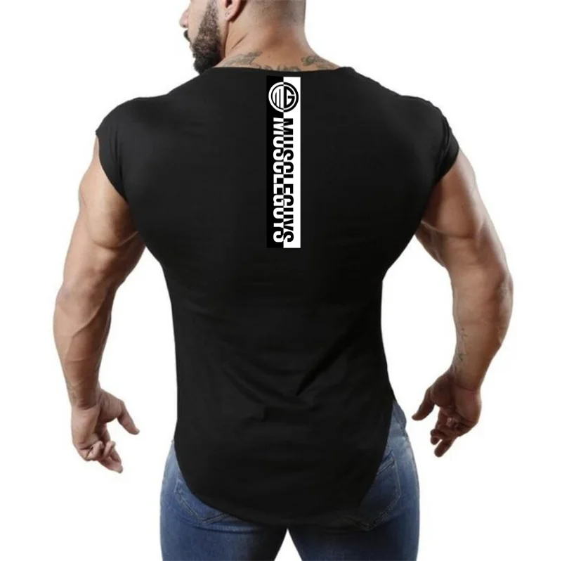 

New 2018 Gyms Tank Top Men Summer Tops Bodybuilding Vest Fitness Clothing Mens Extended Circular hem Cotton Sleeveless Shirt