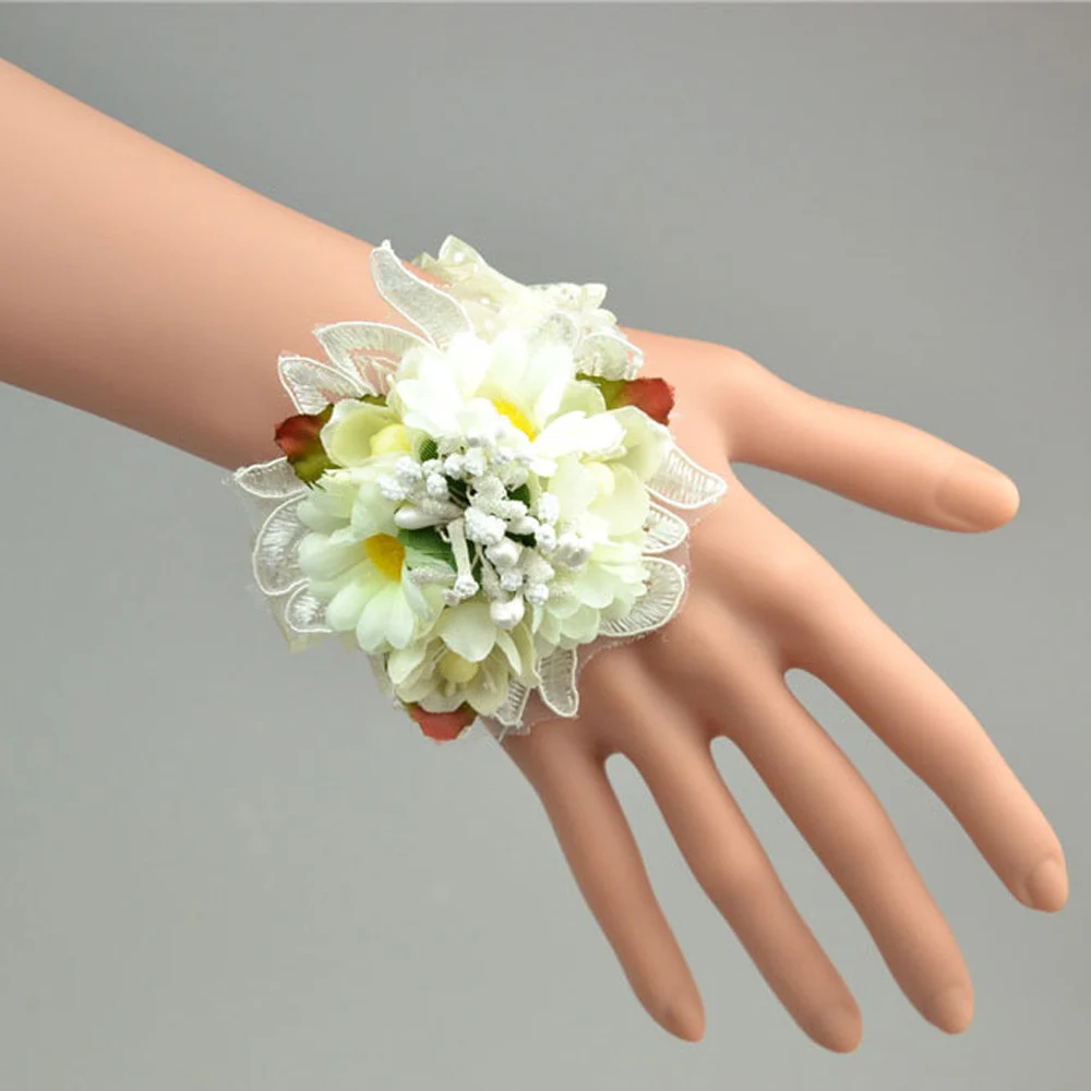 Buy 4 Pcs\lot Custom made Handmade Silk Artificial Wedding Wrist Flowers For