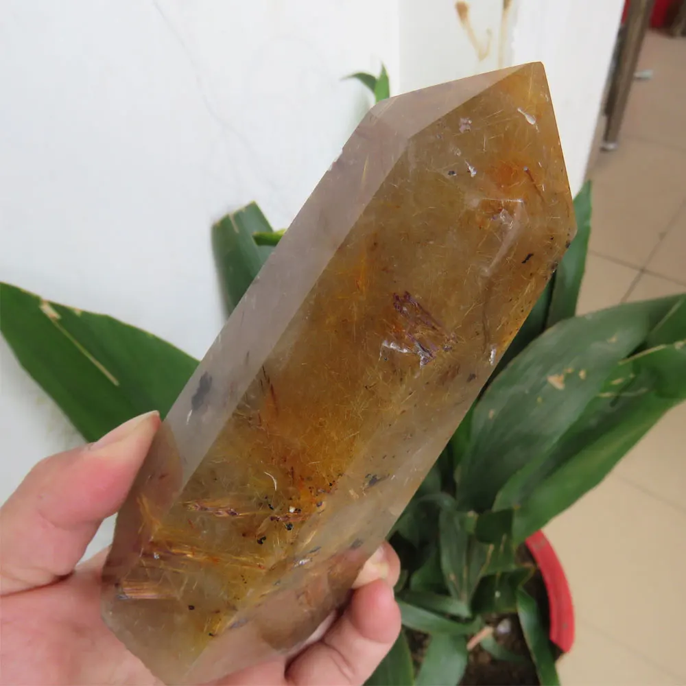 

Top Rare ! 544g Natural Red Golden Rutilated Hair Quartz Rutile Crystal Point Wand Reiki Healing Home Decor Fengshui Stone Gift