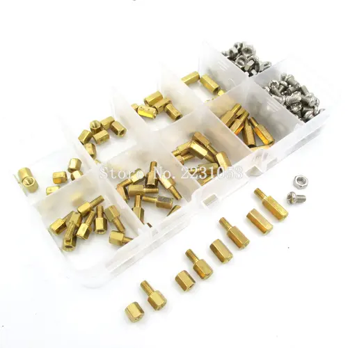 200PCS M3 PCB Hex Male Female Thread Brass Spacer Standoffs/ Screw /Hex Nut Assortment Set Kit With Plastic Box M3*5mm - M3*10mm Lahore
