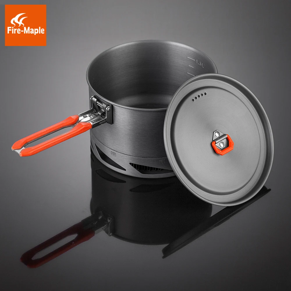 Outdoor Pot 1.5L Portable Foldable Handle Heat Exchanger Camping Kettle Cookware