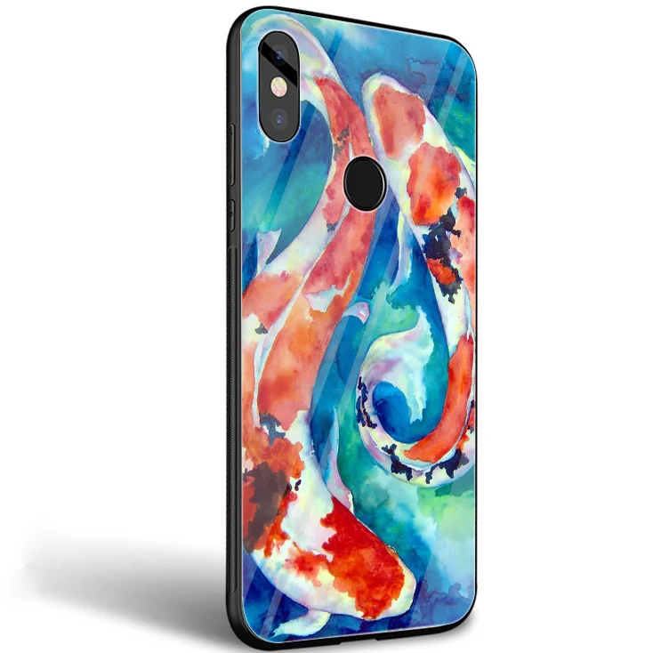 Gerleek Стекло ТПУ живопись рыбной ловли чехол для Xiaomi mi 8 Lite 9 A1 A2 красный Примечание 5