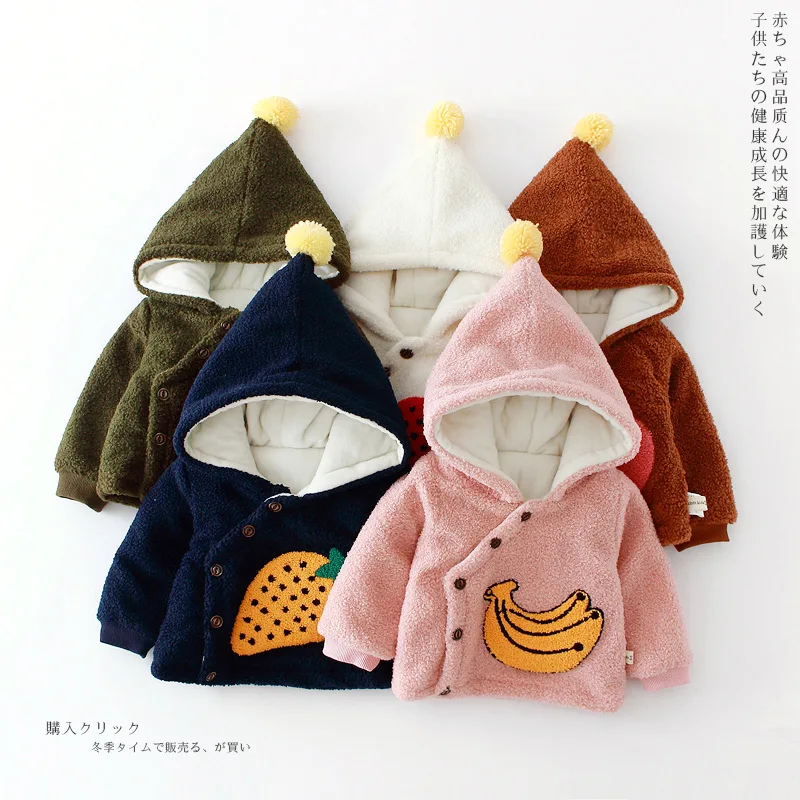 Winter Jackets Girls Fashion Fruit Print Wool Baby Clothes Warm Hooded