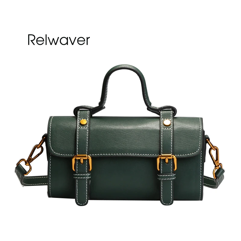 

Relwaver vintage women bag pillow shape crossbody bags for women split leather preppy satchel shoulder bag women messenger bags