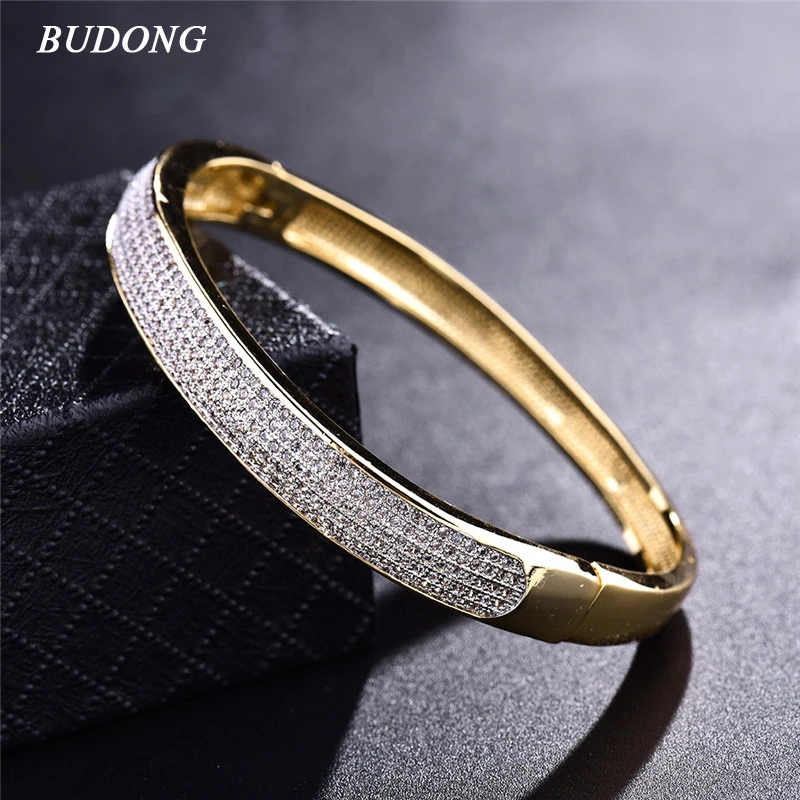 

BUDONG 2017 Famous Brand Luxury Love Bangle for Women Silver/Gold-Color Bracelet White CZ Zirconia Wedding Jewelry XUZ033