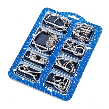 

8Pcs/set Metal Wire Puzzles Brain Teaser Classical Intellectual Toy(English Version) - Silver