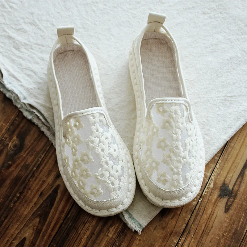 

New bud mesh face fisherman single shoes original handmade literary flat shallow mouth retro women's shoes