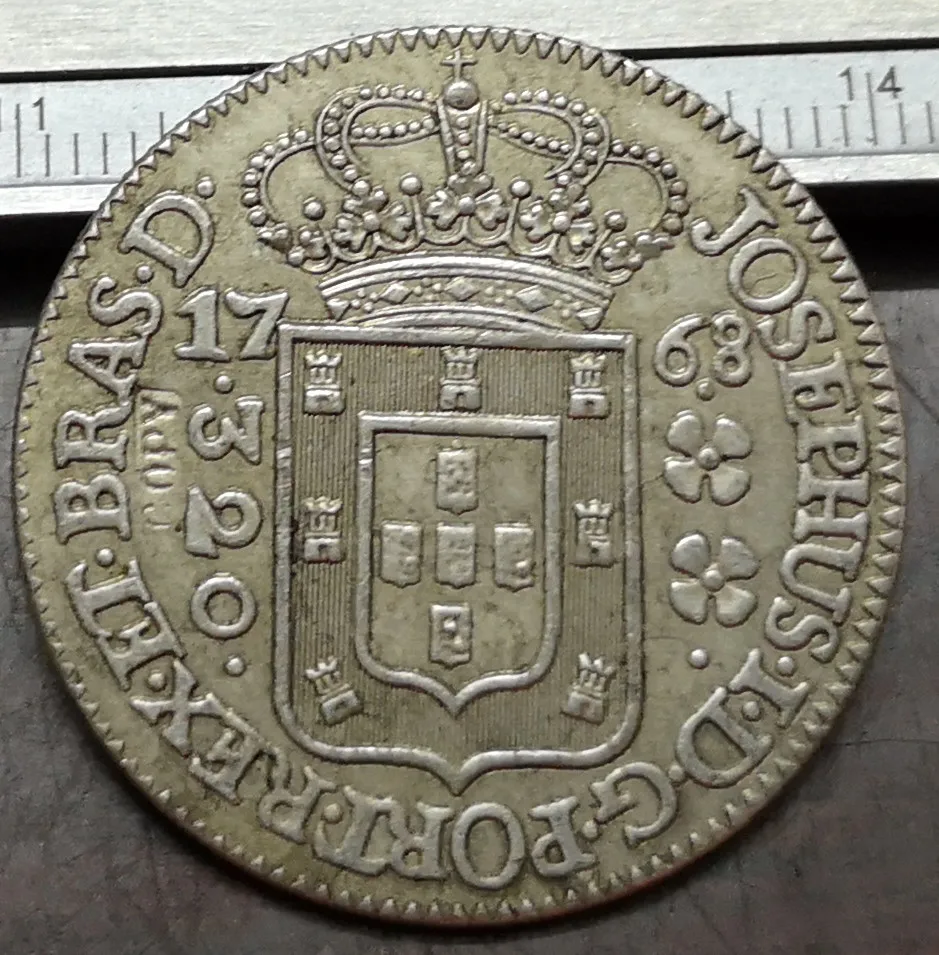 1768 Бразилия 320 Reis-Jose I Посеребренная копия монеты