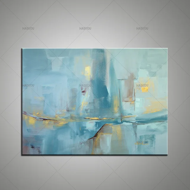 large hand painted modern abstract light blue color texture oil