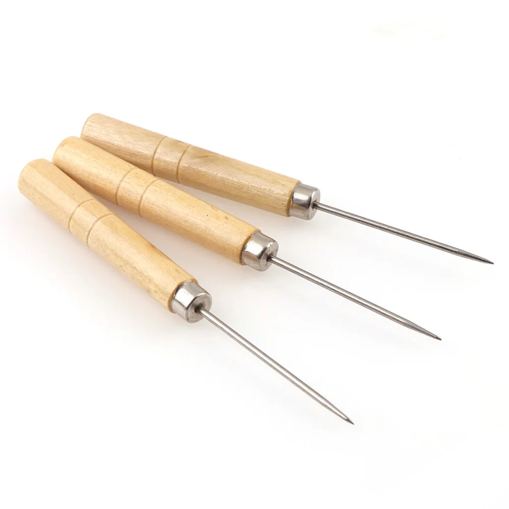 

2Pcs/set Wood Handle Tool Canvas Leather Sewing Shoes Awl Hand Stitching Taper Needle Tool Kit Craft Sewing Supplies Accessories