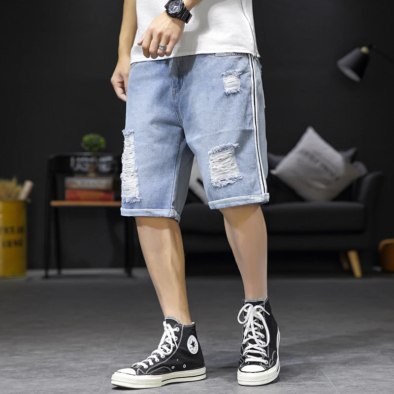 Рваные джинсовые шорты размера плюс M-5XL, Мужские штаны Харадзюку, Мужские Короткие повседневные шорты до колена, летние джинсовые шорты для уличной носки