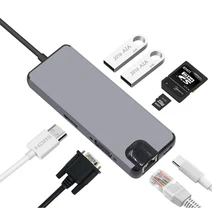 8 в 1 USB C концентратор HDMI 4 K, USB-C RJ45 Gigabit Ethernet, VGA порт, Тип C концентратор питания, SD TF кард-ридер для Macbook Pro