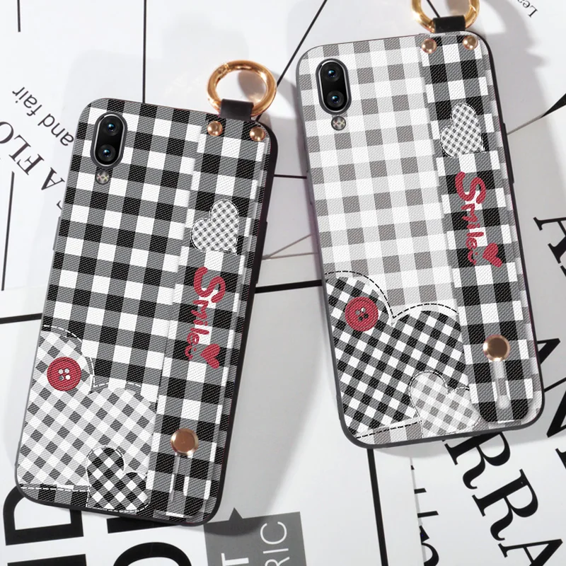 

Wrist Strap phone case For BBK Vivo NEX Lattice Printing Love Silicone Case For Vivo NEX S Cover Cloth