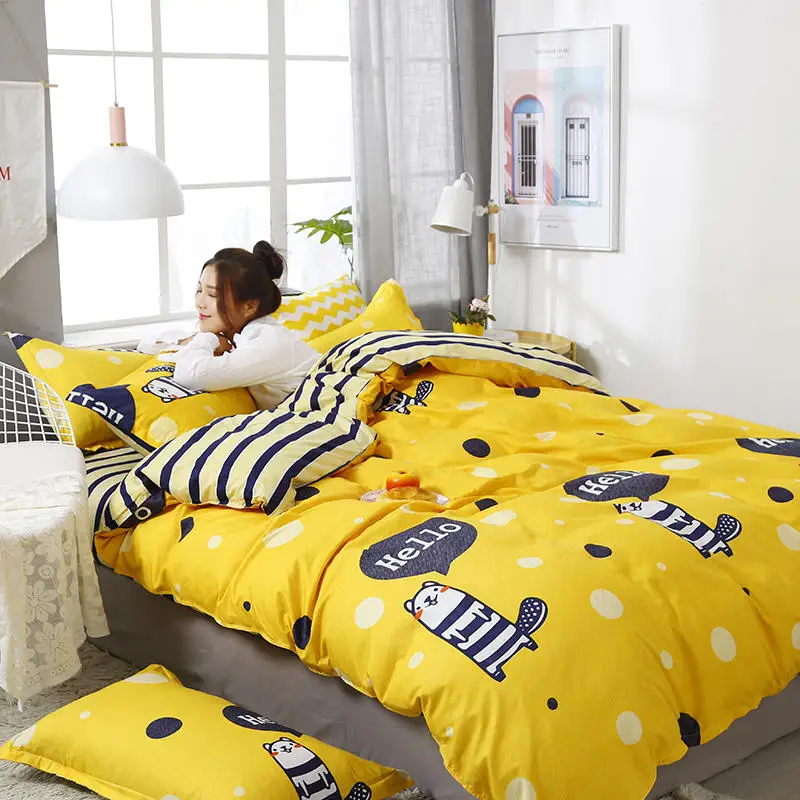 

3/4pcs Cartoon Pattern Duvet Cover Flat Bed Sheet Pillowcase Bedding Set Soft Skin-friendly Kids Room Decoration Home Textile