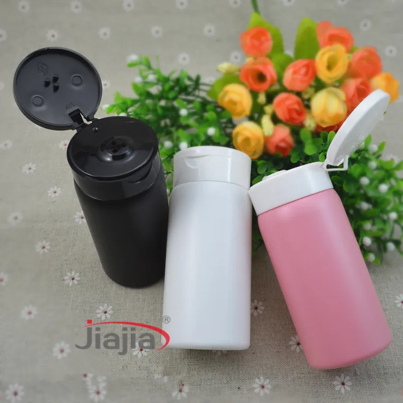 

Free shipping 30 pcs/lot 80g talcum powder bottles Sifter Bottle black pink 80ml Plastic Pearl Bottle pepper powder bottle etc