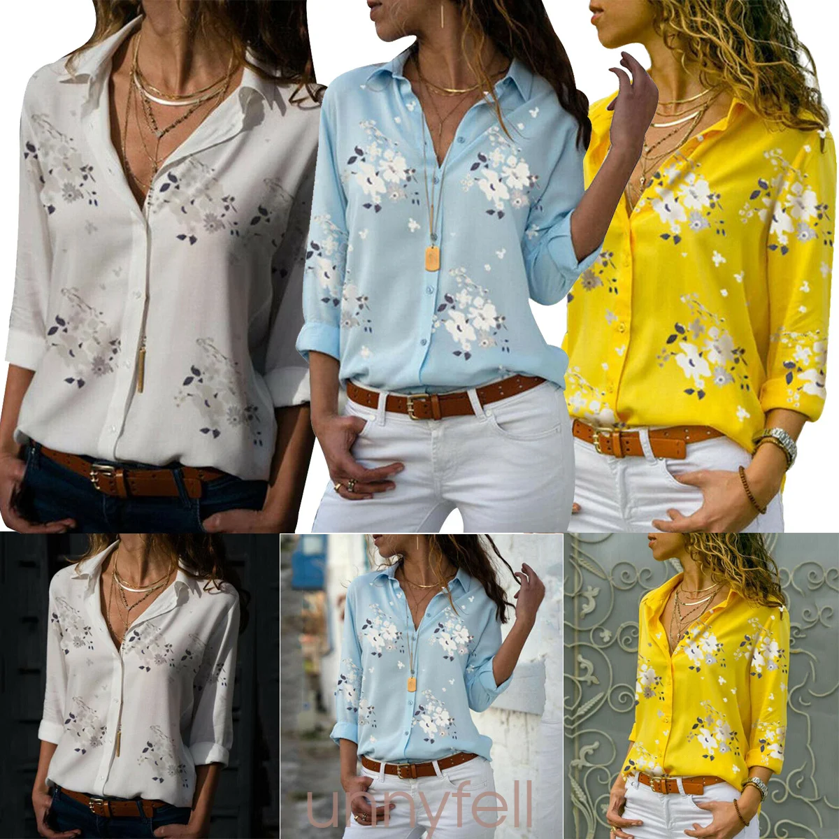 Women Blouse Button Floral Print Loose Long Sleeve Lapel Top Fashion Office Lady Blouse Summer Casual Blouse For Women Plus Size