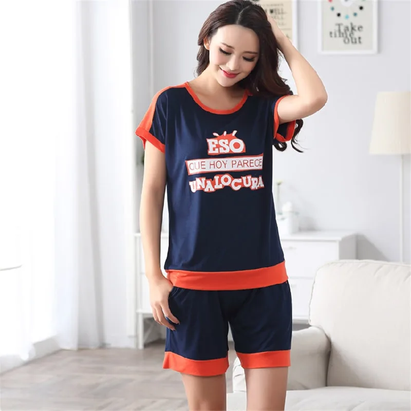 Summer Pajamas Women modal cotton sleepwear short sleeve shorts pullover thin pyjamas Women