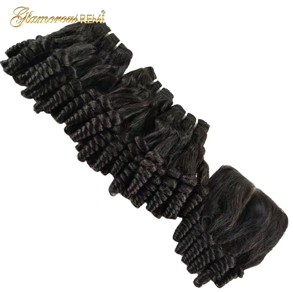 

Brazilian Funmi Spring Curl Human Hair Bundles 3 Bundles With Closure Deal Narutal Color Extensions Remy Hair 1b Free Shipping