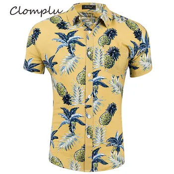 

Clomplu pineapple Shirt Hawaii Style Casual Open Stich Tops for Men Summer Printed Beach Shirts Plus Size Cotton Clothing