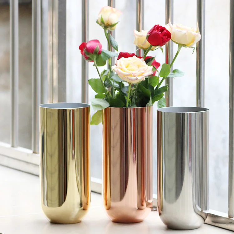 Nordic flower round metal vase simple vase stainless steel vase gold