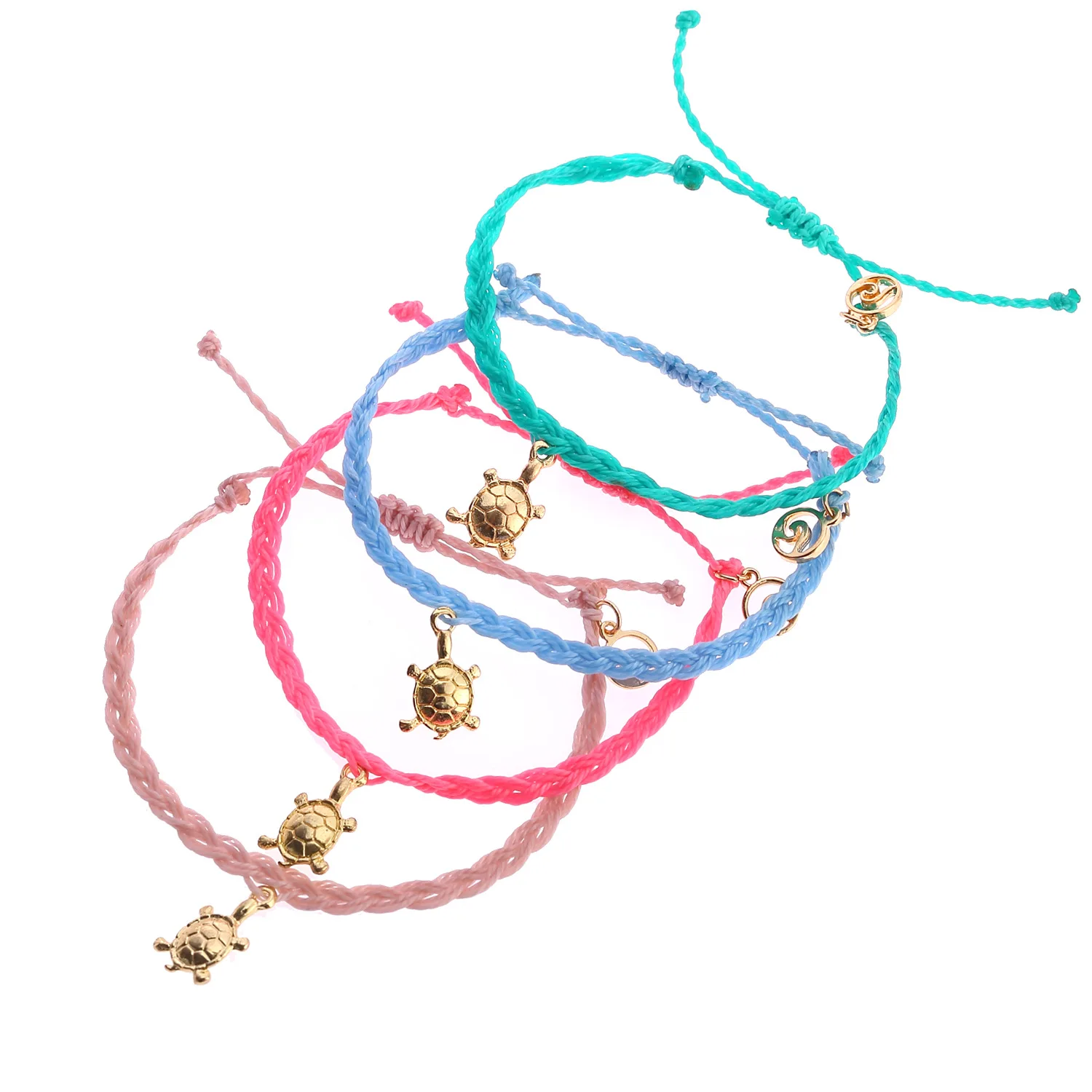 

Beach Surf Femme Handmade Wave Charms Bracelet Color Rope Turtle Pendant Wax Cord Bracelet